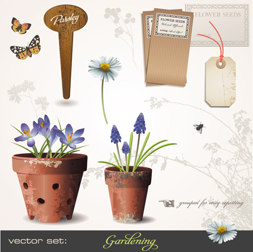 Vector set of Gardening Tool graphic 01 tool gardening   