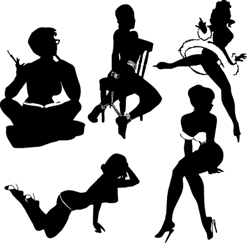 Different postures girls vector Silhouettes 03 silhouettes silhouette postures girls different   