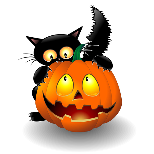 Halloween Spooky Pumpkins and cat vector 02 Spook pumpkin halloween cat   