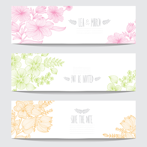 Hand drawn floral banners vectors material 03 hand drawn floral banners   