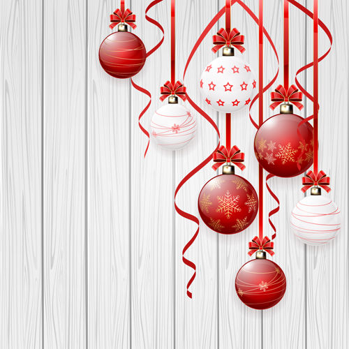 Red and white christmas balls design vector material 02   