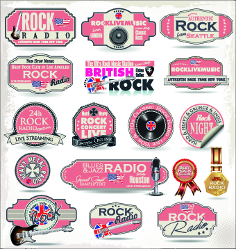 Retro rock music and jazz labels vector 09 rock music Retro font music label Jazz   