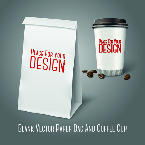 Blank paper bag and coffee cup vector paper bag paper coffee cup coffee blank   