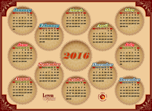 Circular Calendar 2016 vintage vector 02 vintage circular calendar   