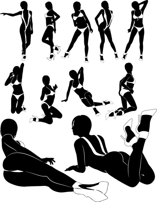 Different postures girls vector Silhouettes 04 silhouettes silhouette postures girls different   