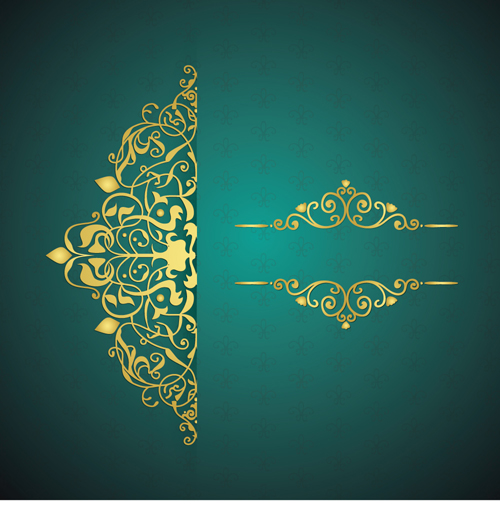 Golden floral with green background vector green golden floral background   