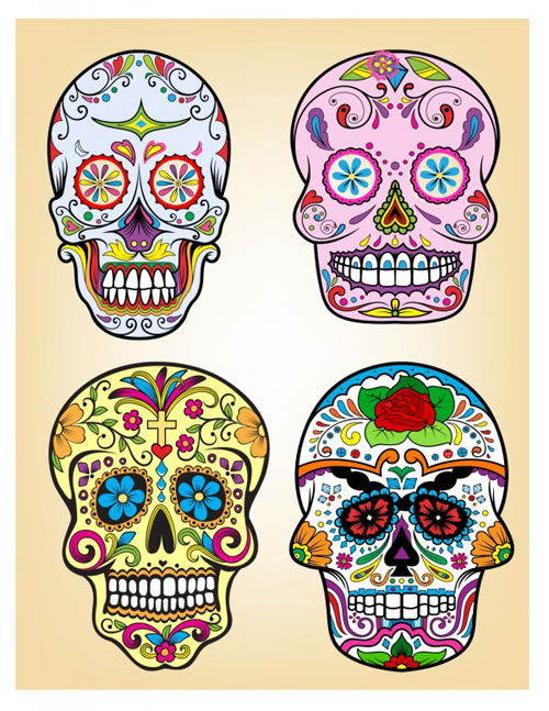 Beautiful floral skull vector material skull material floral beautiful   