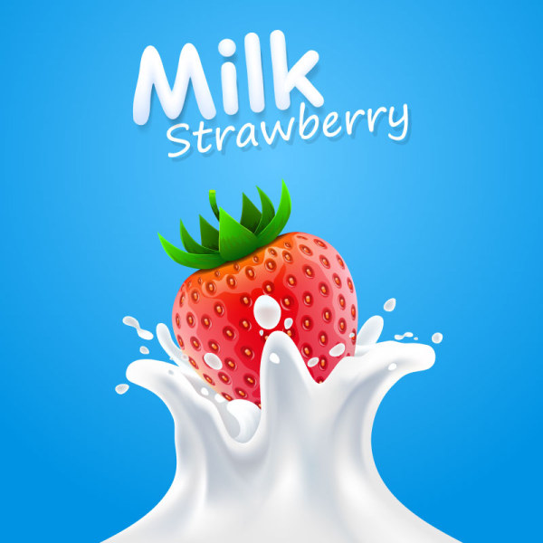 Milk splashes with strawberry vectors strawberry milk splash   