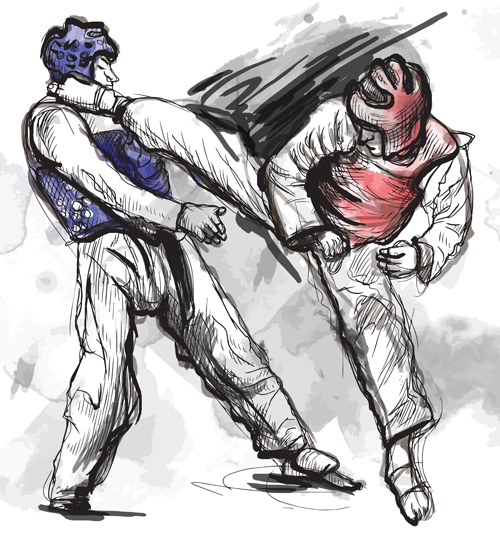 Taekwondo watercolor hand drawing vector 01 watercolor Taekwondo hand   