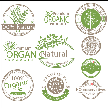 Organic product labels vector set product organic labels   