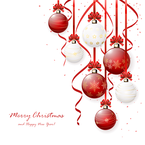 Red and white christmas balls design vector material 01 holly golden christmas badgesred   