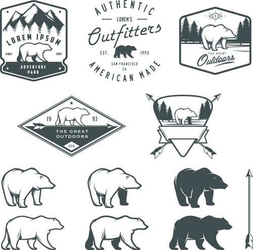 Hand drawn polar bear logos vector polar bear logos hand drawn   