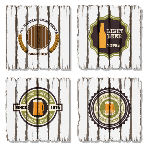 Beer labels with retro wood board vector 02 Wood Board wood background wood Retro font labels label board beer background   