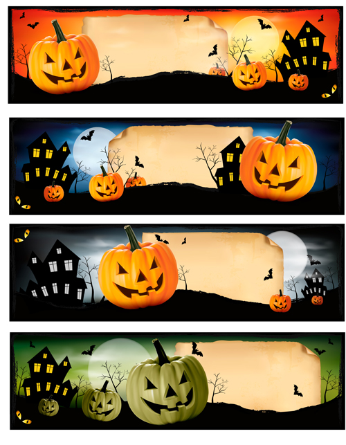 Halloween night banner vector set 01 night halloween banners banner   