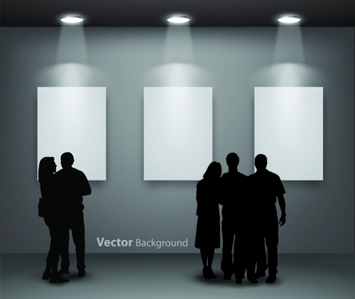 Gallery background and people silhouettes vector set 01 silhouette people silhouettes people gallery   