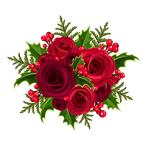 Christmas rose with holly vector material rose material holly christmas   