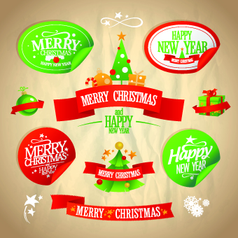 Christmas and New Year labels with stickers vector new year labels label christmas   