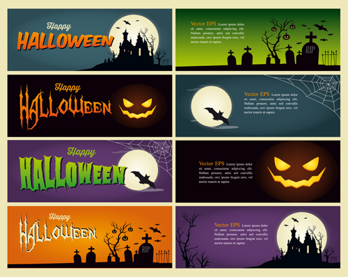 Halloween night banner vector set 02 night halloween banner   
