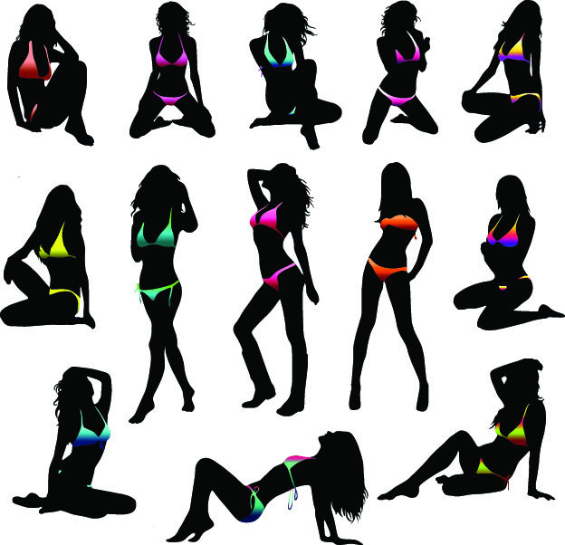 Different postures girls vector Silhouettes 05 silhouettes silhouette postures girls different   
