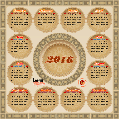 Circular Calendar 2016 vintage vector 01 vintage circular calendar   