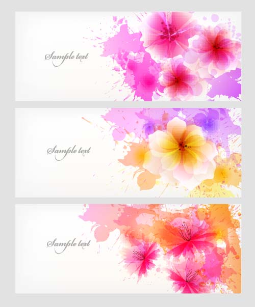 Watercolor flower banners vector set 01 watercolor flower banners   
