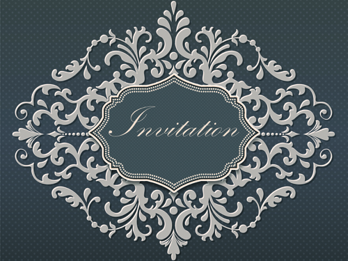 Dark gray floral invitation cards vector material 02 material invitation cards invitation gray dark card   