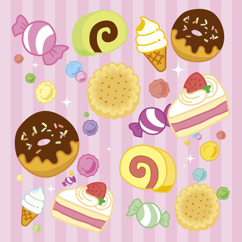Cartoon cupcake with sweets vector set sweets cupcake cartoon   