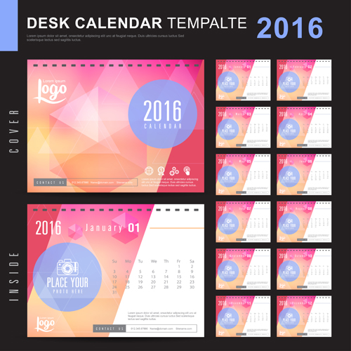 2016 New year desk calendar vector material 97 year new material desk calendar 2016   