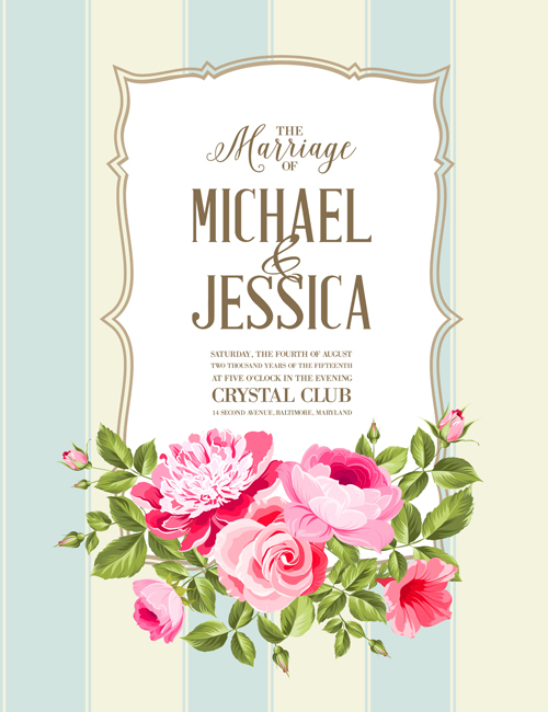 Floral marriage invitation cards vintage vectors 03 vintage marriage invitation floral cards   