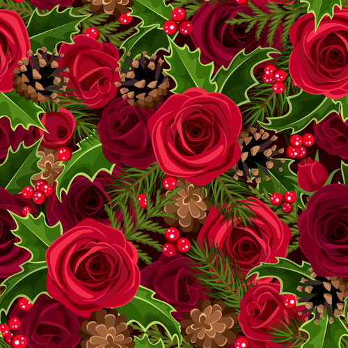 Christmas holly berries and fir 33623 seamless rose pattern holly fir-cone christmas berries   