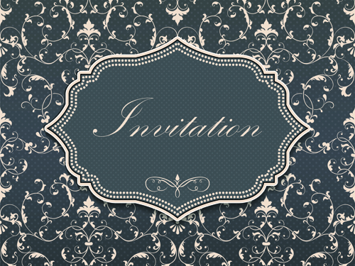 Dark gray floral invitation cards vector material 01 invitation cards invitation gray floral dark   