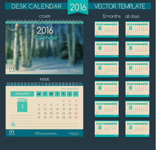 2016 New year desk calendar vector material 53 year rmaterial new desk calenda 2016   