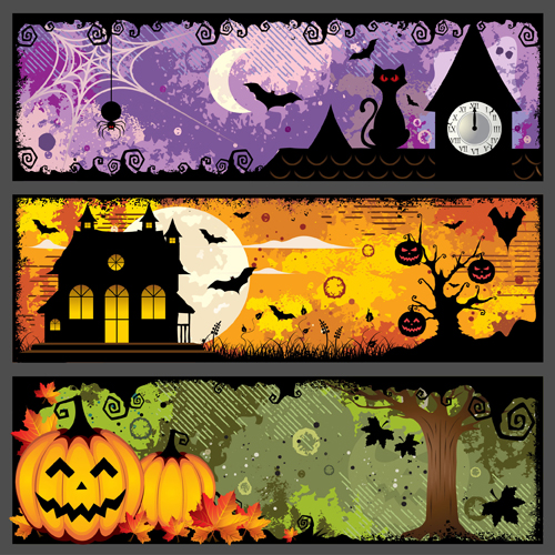 Halloween night banner vector set 04 night halloween banner   