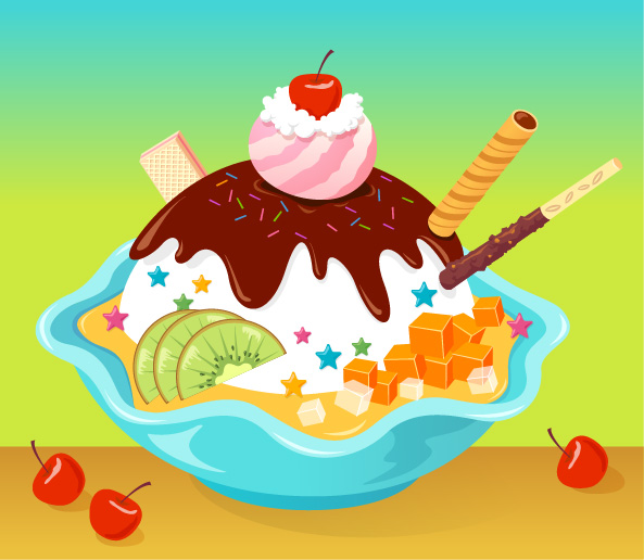 Cartoon ice cream Vector graphic vector kiwi fruit ice cream fruit cream cherry cartoon   