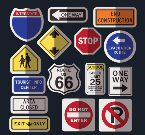 Road traffic signs vector material Traffic signs road material   