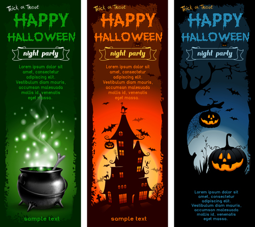 Halloween night banner vector set 03 night halloween banner   