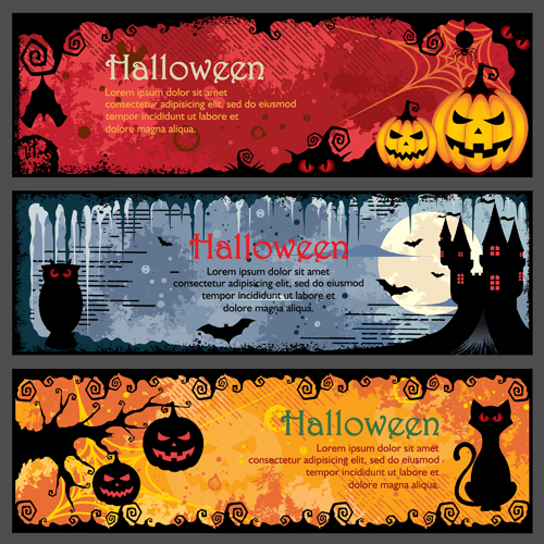 Halloween night banner vector set 05 night halloween banner   