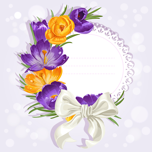 Purple flower with bow vector cards 04 purple flower cards card bow   