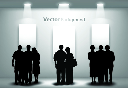 Gallery background and people silhouettes vector set 04 silhouette people silhouettes gallery background   