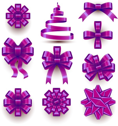 Purple ribbon bow vectors set ribbon purple bow   