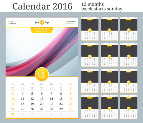2016 New year desk calendar vector material 44 year rmaterial new desk calenda 2016   