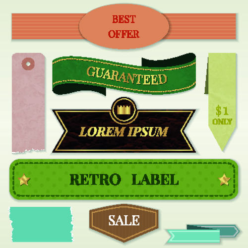 Ribbon and label retro design vector graphics 03 vector graphic ribbon Retro font label   