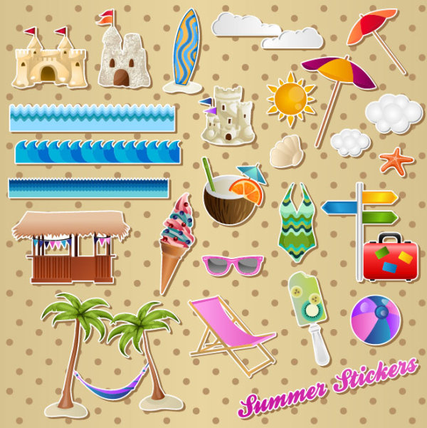 Different Summer Seaside elements vector set 01 summer seaside elements element different   