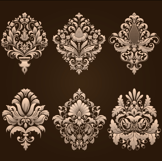 Ornamental floral damask elements vector material 01 vector material ornamental ornament floral elements element damask   