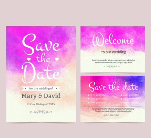 Purple watercolor wedding card vector wedding watercolor purple card   