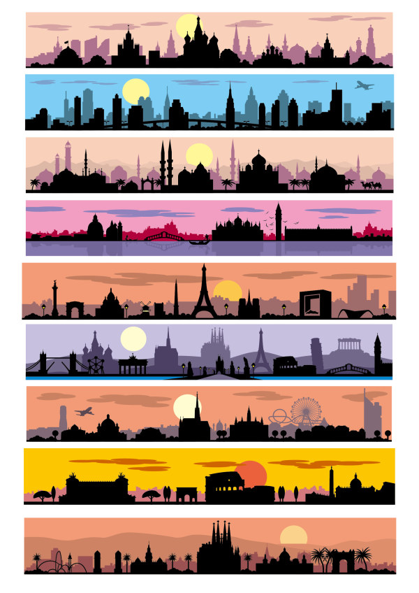 City sunset silhouette vector graphics sunset silhouette city   