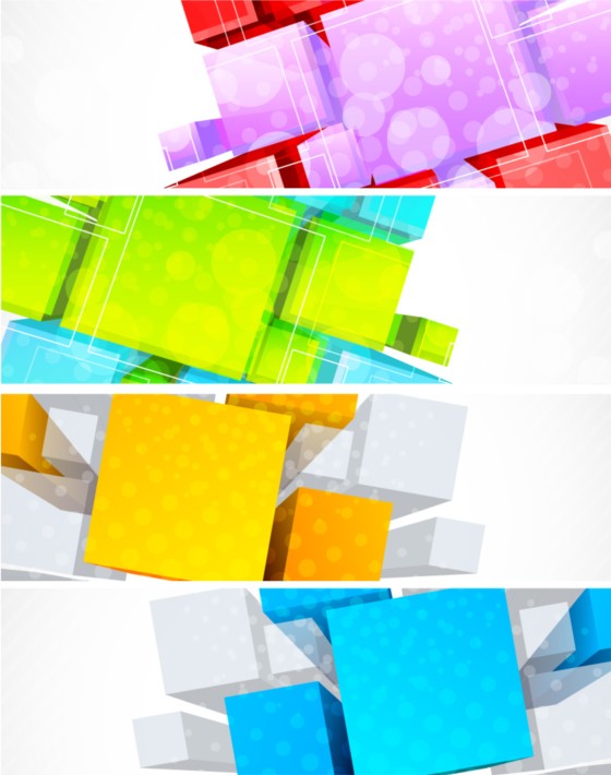 Colored 3D banners vectors set stereoscopic color banner   