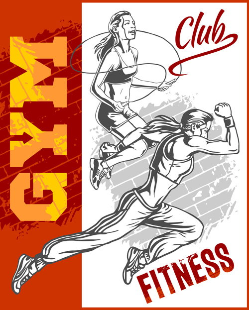 Fitness GYM hand drawn poster vector 04 poster hand gym fitness drawn   