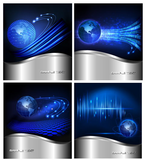 Set of Blue globe vector background 02 globe blue   