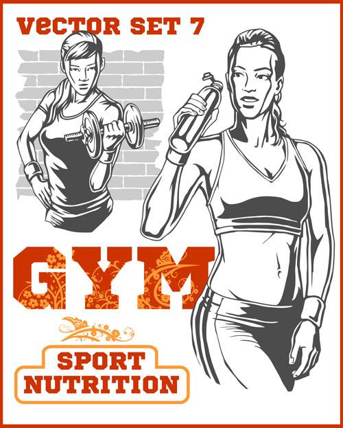 Fitness GYM hand drawn poster vector 06 poster hand gym fitness drawn   